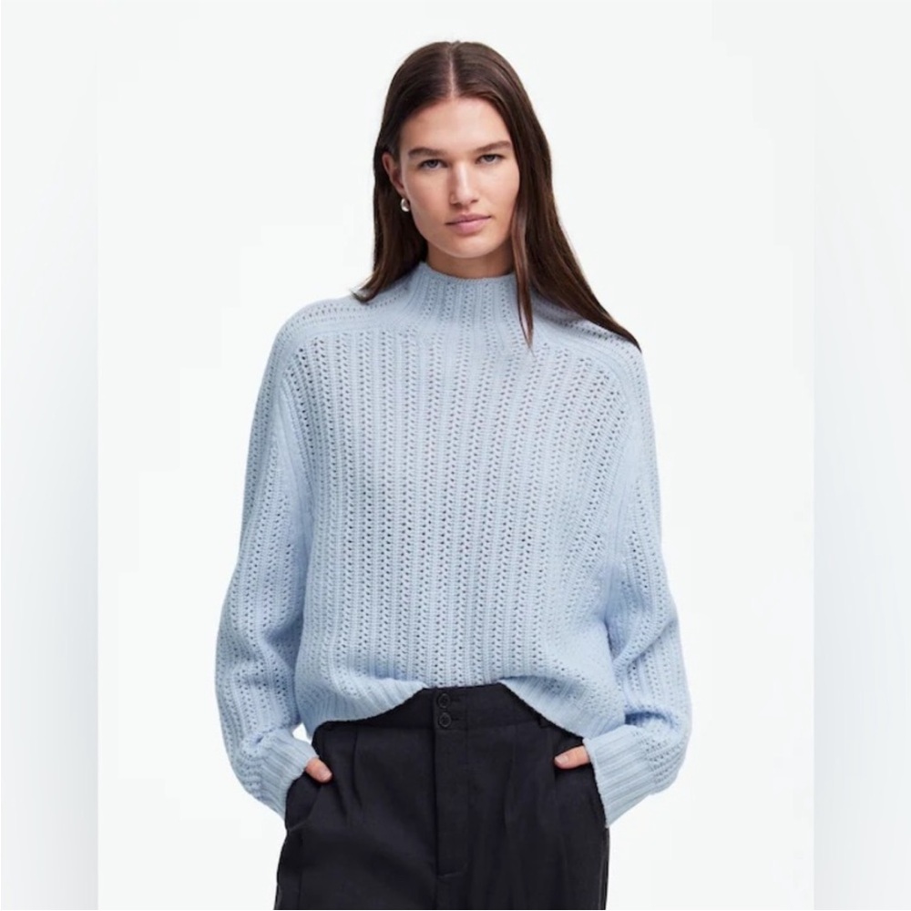Madewell Light Blue Textured Crew Neck Sweater